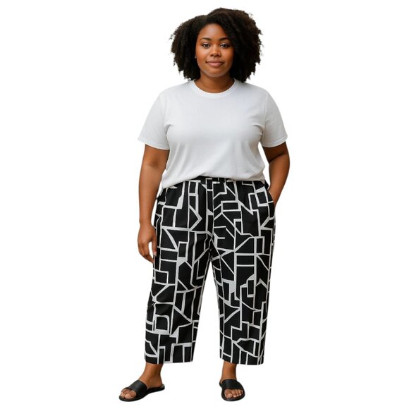 Karl Lagerfeld NWT Geometric Print High Rise Wide Leg Ankle Pants Sz 2X - Picture 1 of 12